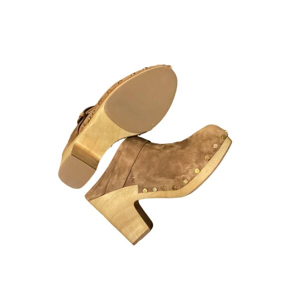 Veronica Beard NEW! Dacey Suede Clogs Platform Go-To Jean Heels Pecan Tan 10 - Picture 3 of 9